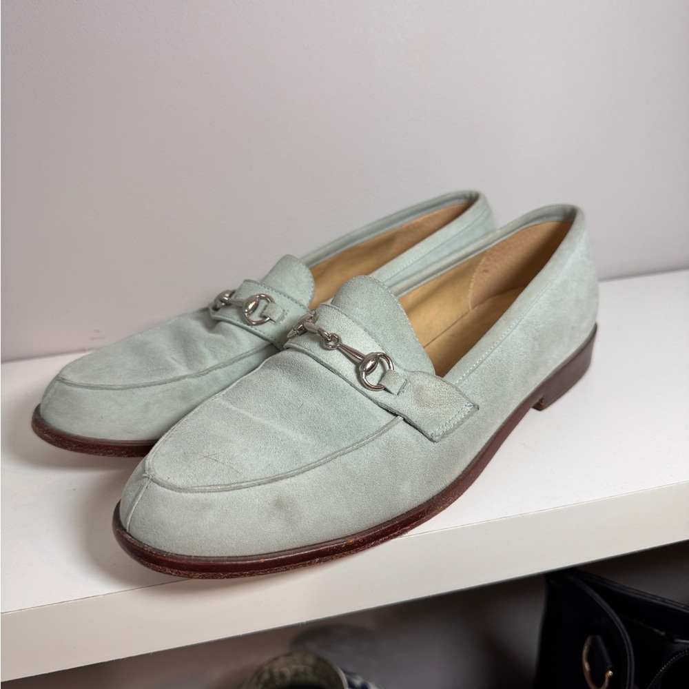 Ann Taylor Light Green Women's Loafers with Silver Detail